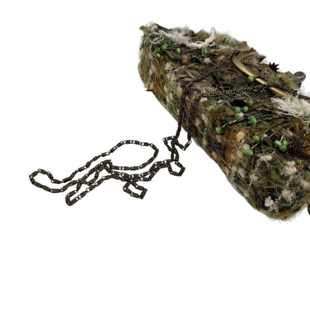 Green Feather Beaded Dark Fairy Boho Art Deco Clutch Metallic Purse w/strap READ - Picture 4 of 14